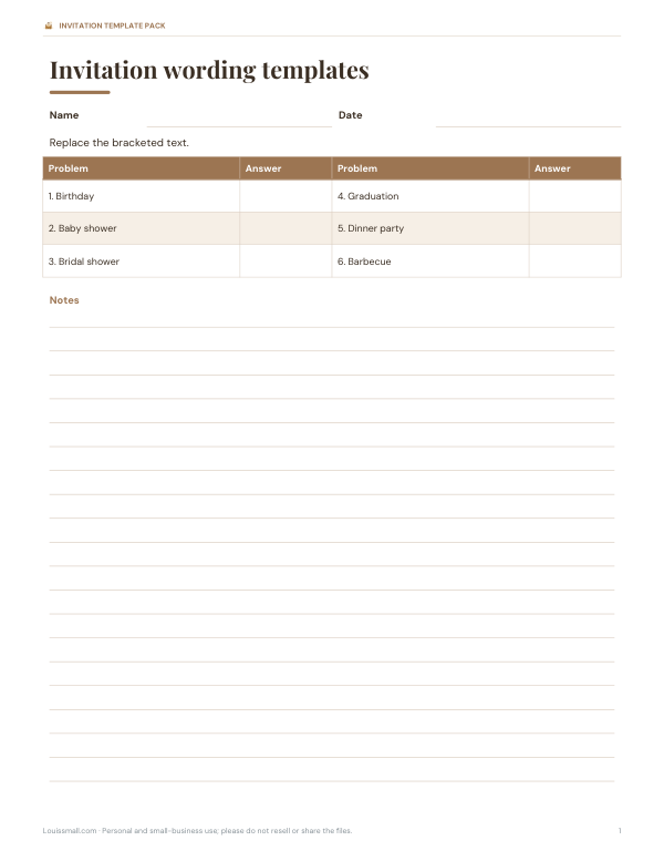 Preview of Printable Invitation Wording Templates
