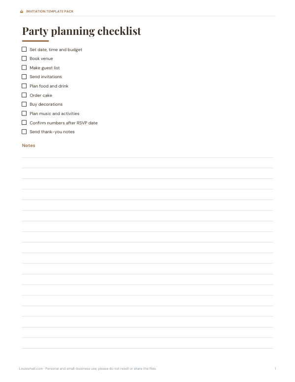 Preview of Printable Party Planning Checklist