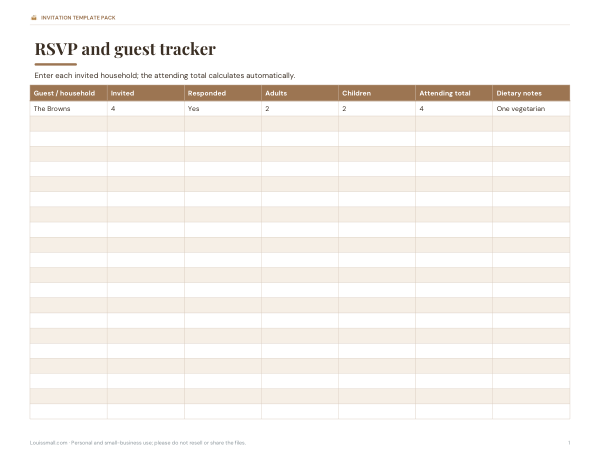 Preview of Printable RSVP Guest Tracker